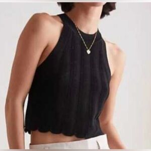 Aritzia WILFRED Black Halter Scallop Knit Crop Tank Top-Size:S